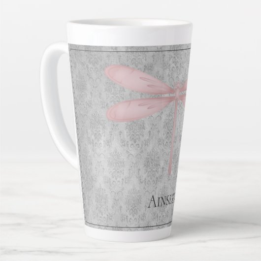 Tasse Latte Damas de libellule rose (Angle gauche)
