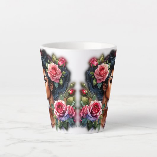 Tasse Latte Dame aux roses roses roses Boire (Devant)