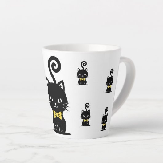 Tasse Latte Dapper Black Cat Mug, Kitty with Bow Tie (Angle droit)