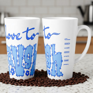 Tasse Latte Dark Blue Floral Chunky Text Slogan With Name