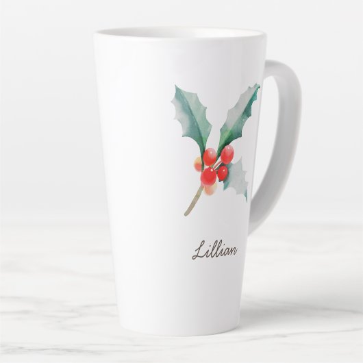 Tasse Latte Décembre Mois de naissance Flower Holly (Angle droit)