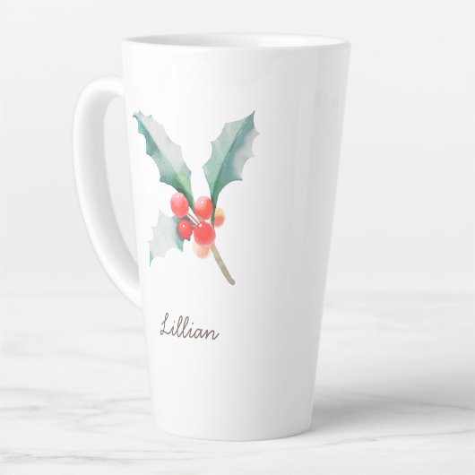 Tasse Latte Décembre Mois de naissance Flower Holly (Angle gauche)