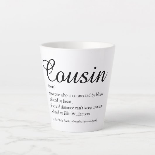 Tasse Latte Définition de cousin élégante en noir et blanc (Devant)