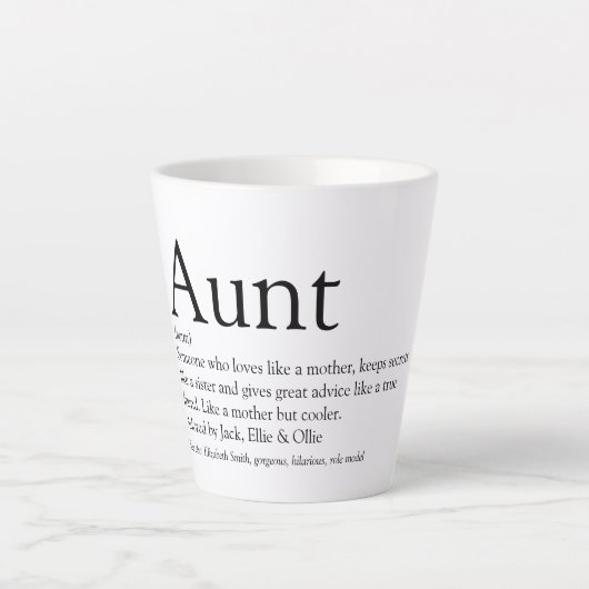 Tasse Latte Définition de la tante dire noir et blanc (Devant)