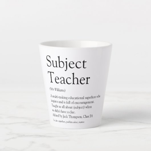 Tasse Latte Définition typographique du meilleur professeur du (Devant)