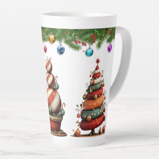 Tasse Latte Des arbres topiaires de Noël fantaisistes (Angle droit)