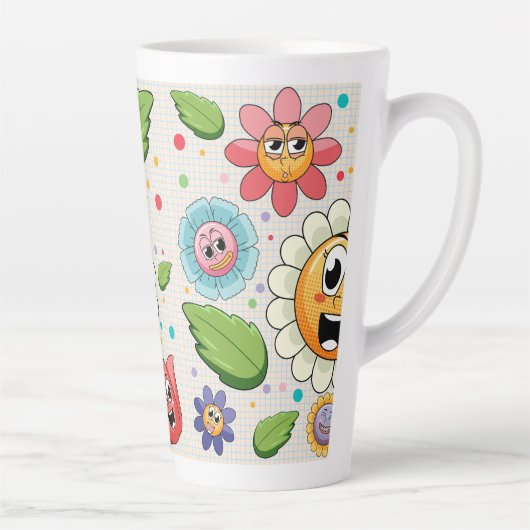 Tasse Latte Design arrière - plan transparent avec fleurs colo (Droite)