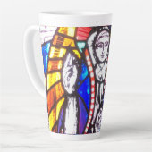 Tasse Latte Design en verre tendu avec la figure religieuse. (Angle gauche)