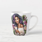 Tasse Latte Design Floral Jolie Dame Avec Café (Droite)