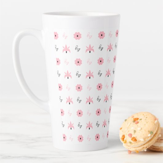 Tasse Latte Design Motif élégant noir et rose (En situation)