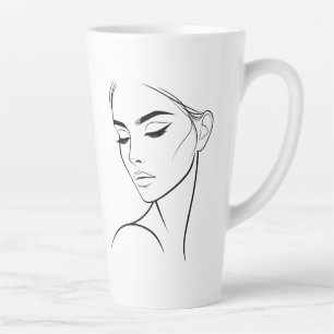 Tasse Latte Dessin à visage féminin d'une ligne no3