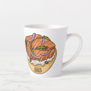 Tasse Latte dessin animé de bagel saumon