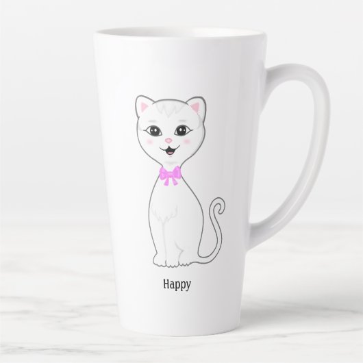 Tasse Latte Dessin animé de chat blanc heureux mignon (Droite)