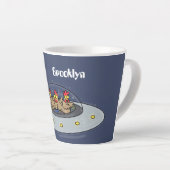 Tasse Latte Dessin animé de poules drôles dans l'espace (Angle droit)