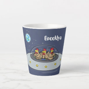 Tasse Latte Dessin animé de poules drôles dans l'espace