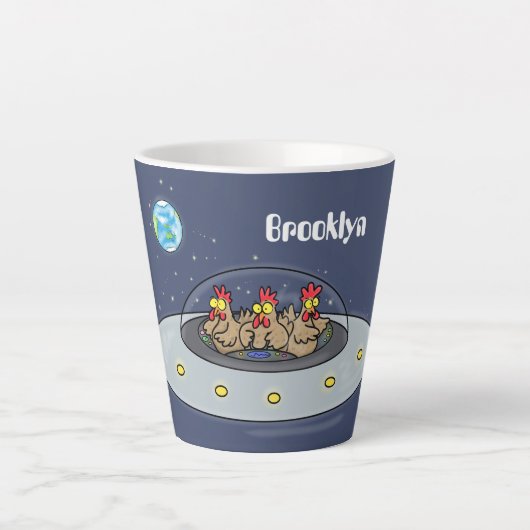 Tasse Latte Dessin animé de poules drôles dans l'espace (Devant)