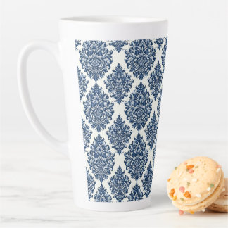 Tasse Latte dessin damas bleu