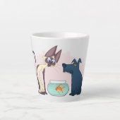 Tasse Latte Dessin de dessin animé de chat, chien et poisson d (Devant)