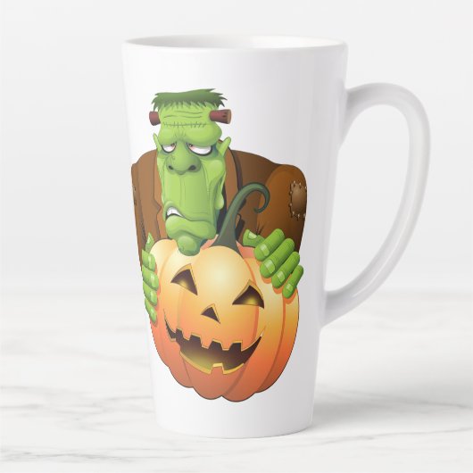 Tasse Latte Dessin de Frankenstein Monster avec Citrouille (Droite)