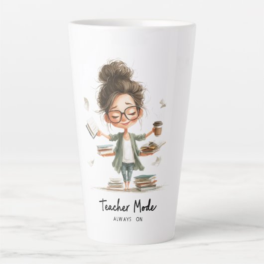 Tasse Latte Dessin de l'enseignant mignon avec "Mode enseignan (Devant)