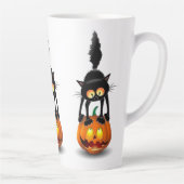 Tasse Latte Dessin d'Halloween au chat effrayé sur Citrouille (Droite)