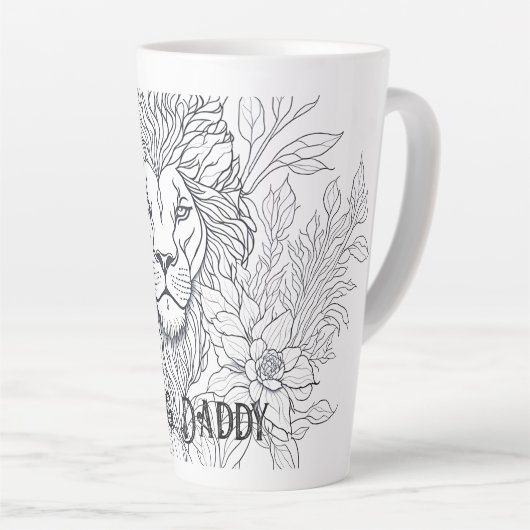Tasse Latte Dessin Lion avec Fleurs Roi Papa, Père Boho (Angle droit)