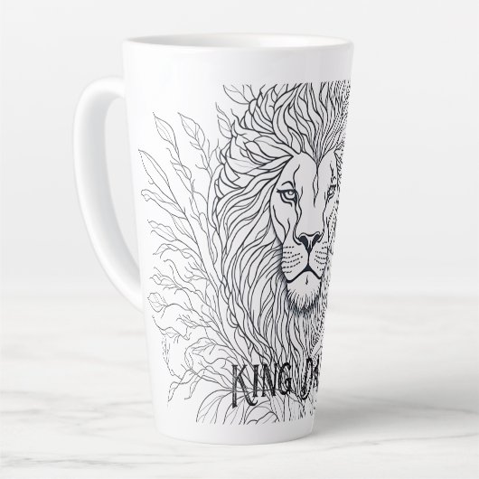 Tasse Latte Dessin Lion avec Fleurs Roi Papa, Père Boho (Angle gauche)