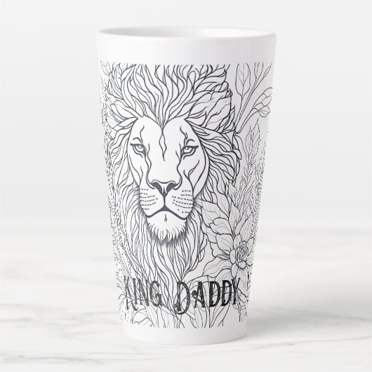 Tasse Latte Dessin Lion avec Fleurs Roi Papa, Père Boho (Devant)