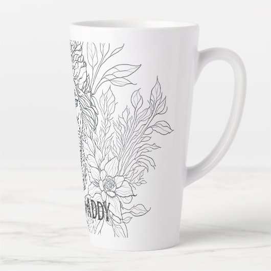 Tasse Latte Dessin Lion avec Fleurs Roi Papa, Père Boho (Droite)