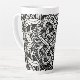 Tasse Latte Détail du nœud celtique noir et blanc 0001