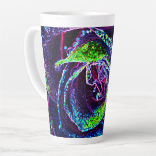 Tasse Latte Détail graphique de rose noire, blanche, bleue et
