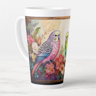 Tasse Latte Deux perroquets et fleurs
