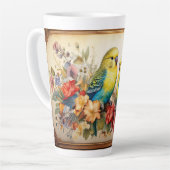 Tasse Latte Deux perroquets et fleurs (Angle gauche)