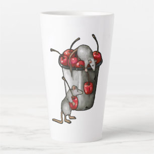 Tasse Latte Deux souris volant des cerises, seau de cerises Ar