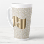 Tasse Latte Diamants, Grand Monogramme Or Nom du script blanc (Angle gauche)