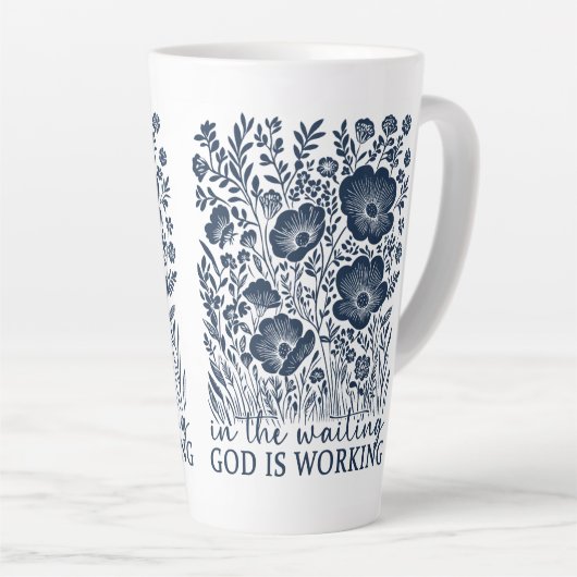 Tasse Latte Dieu travaille dans l'attente Blue Floral Christia (Angle droit)