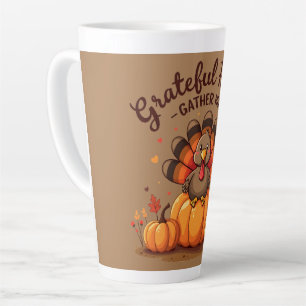 Tasse Latte Dinde de Thanksgiving à Cœurs Reconnaissants