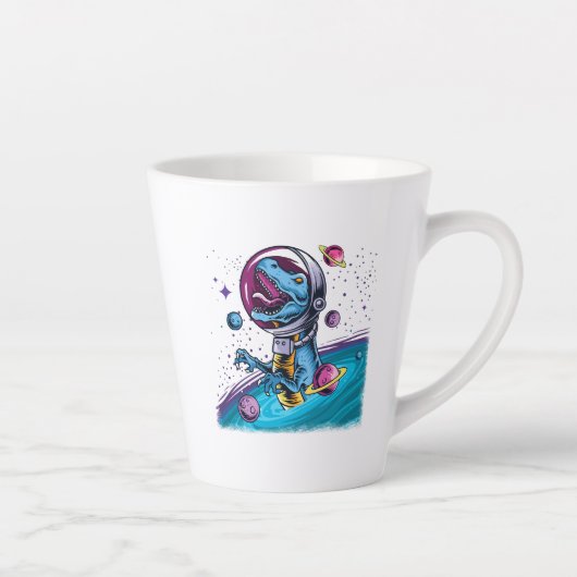 Tasse Latte Dinosaure de T-Rex drôle dans l'espace (Droite)