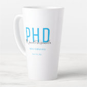 Tasse Latte Diplômé Keepsaké bleu Noir Nom Diplôme PhD (Angle gauche)