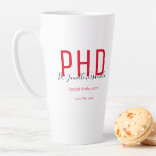 Tasse Latte Diplômé Keepsaké rouge Noir Nom Diplôme PhD