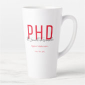 Tasse Latte Diplômé Keepsaké rouge Noir Nom Diplôme PhD (Droite)