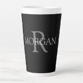 Tasse Latte do-it-yourself Monogramme & Nom, Texte gris simple (Devant)