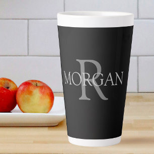 Tasse Latte do-it-yourself Monogramme & Nom, Texte gris simple