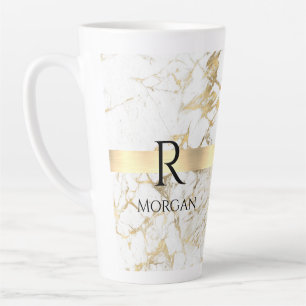 Tasse Latte  do-it-yourself Monogramme Texte noir, Marbre blan