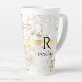 Tasse Latte do-it-yourself Monogramme Texte noir, Marbre blanc (Angle droit)
