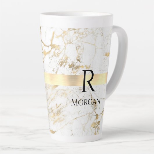 Tasse Latte do-it-yourself Monogramme Texte noir, Marbre blanc (Angle droit)