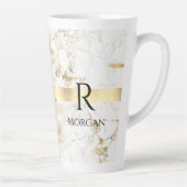 Tasse Latte do-it-yourself Monogramme Texte noir, Marbre blanc (Droite)