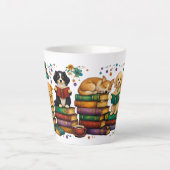 Tasse Latte Dogs Reading Books Cozy Library Scene (Devant)