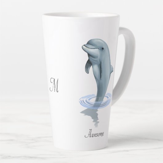 Tasse Latte Dolphin mou, script et monogramme (Angle droit)