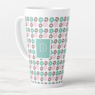 Tasse Latte Donuts glaçés de Noël gribouillis rose Initial